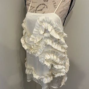 Off white Cream Silky Ruffle Top Size Medium